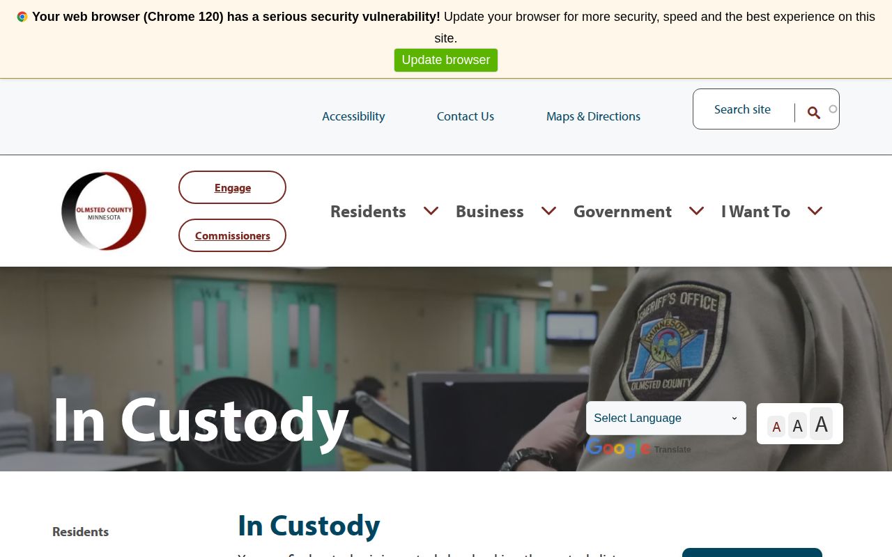 Olmsted County adult detention current custody records landing page