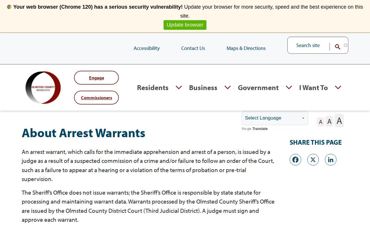 Olmsted County arrest warrant explanation record source