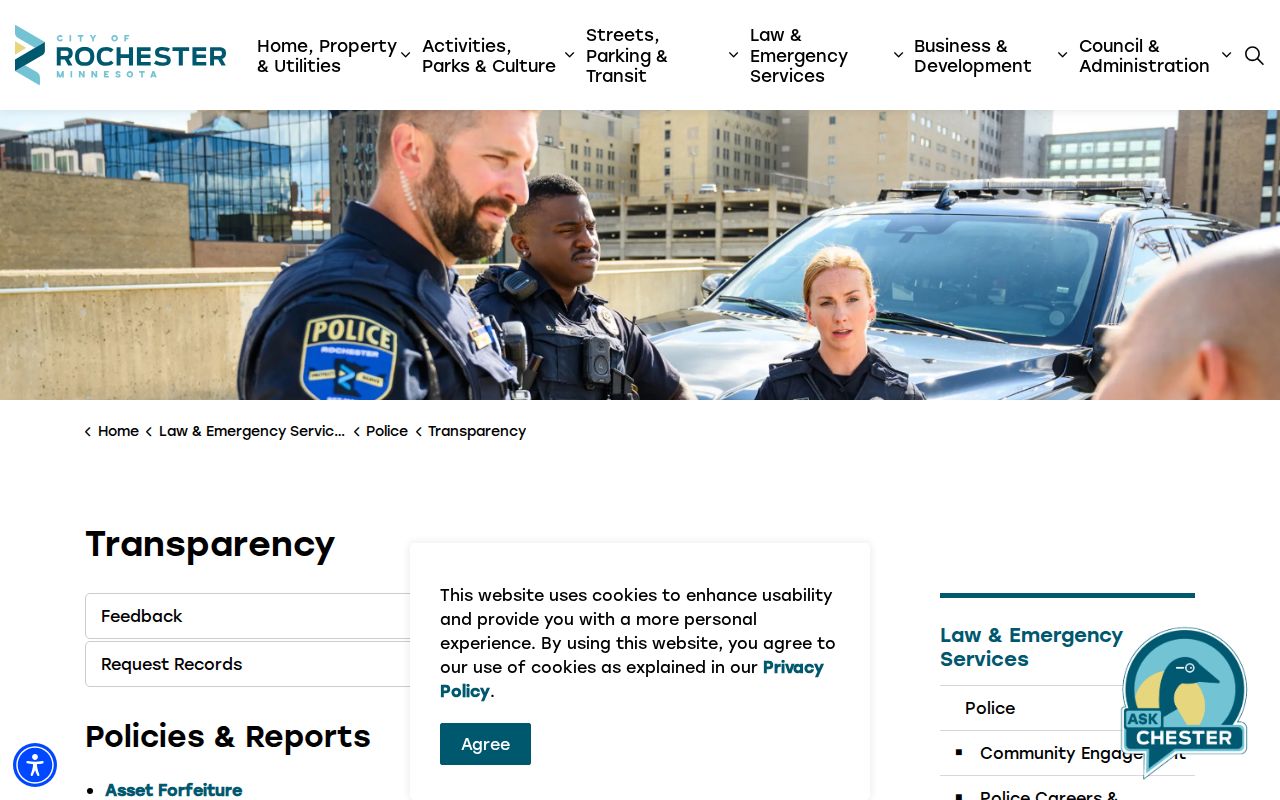 Rochester Police records and transparency request page